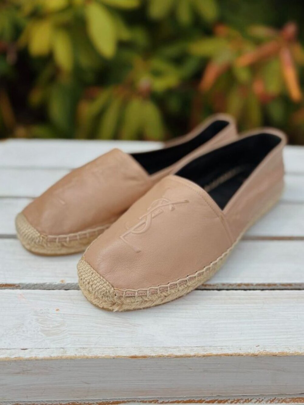 Saint Laurent Leather Whipstitch Trim Espadrilles - Size 38.5